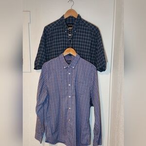 GAP  & Eddie Bauer Bundle Of 2 Large Men's Plaid Shirts - Navy and Light Blue